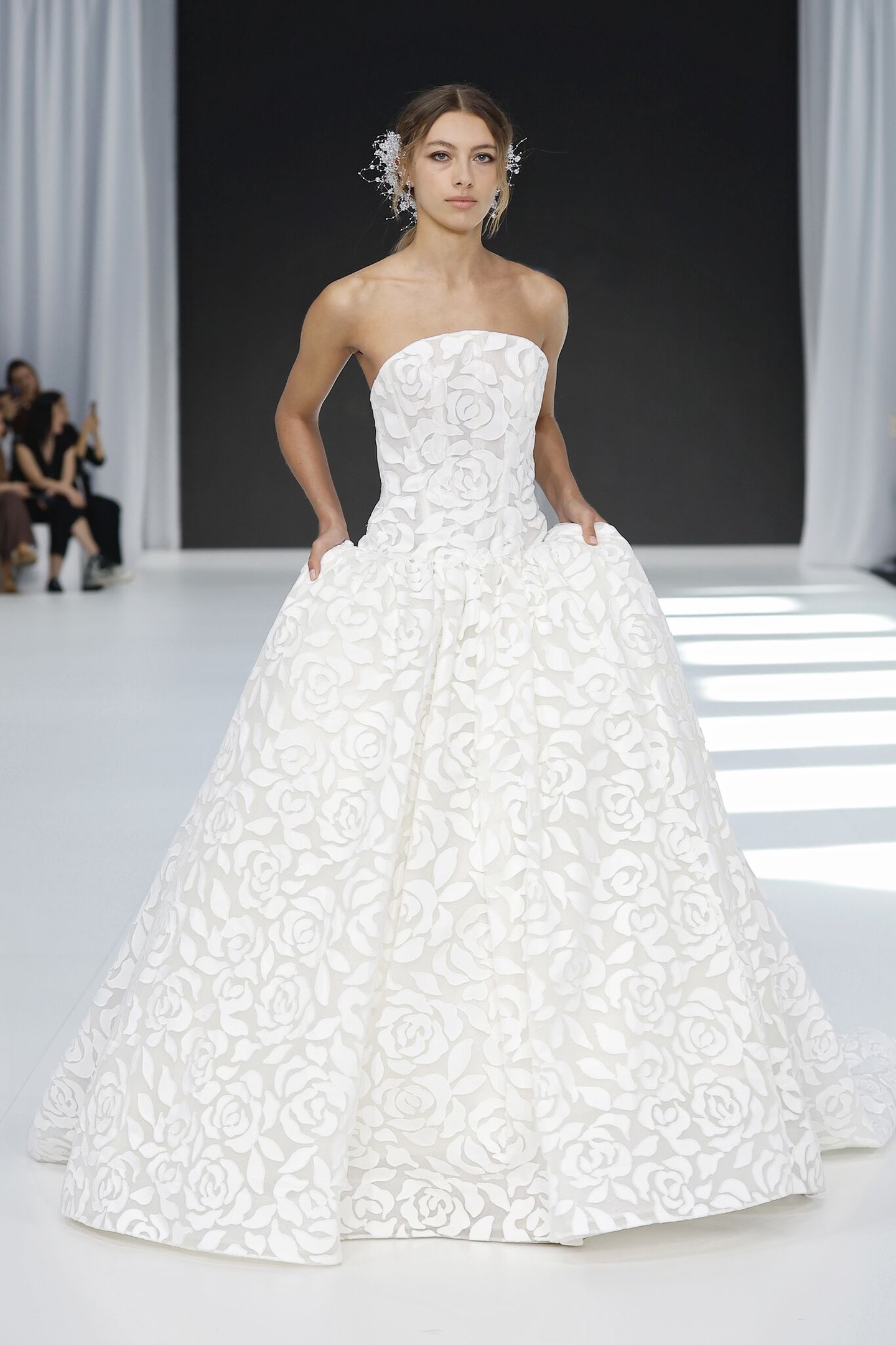 Maison Perez couture ball gown with embellished bodice and voluminous skirt