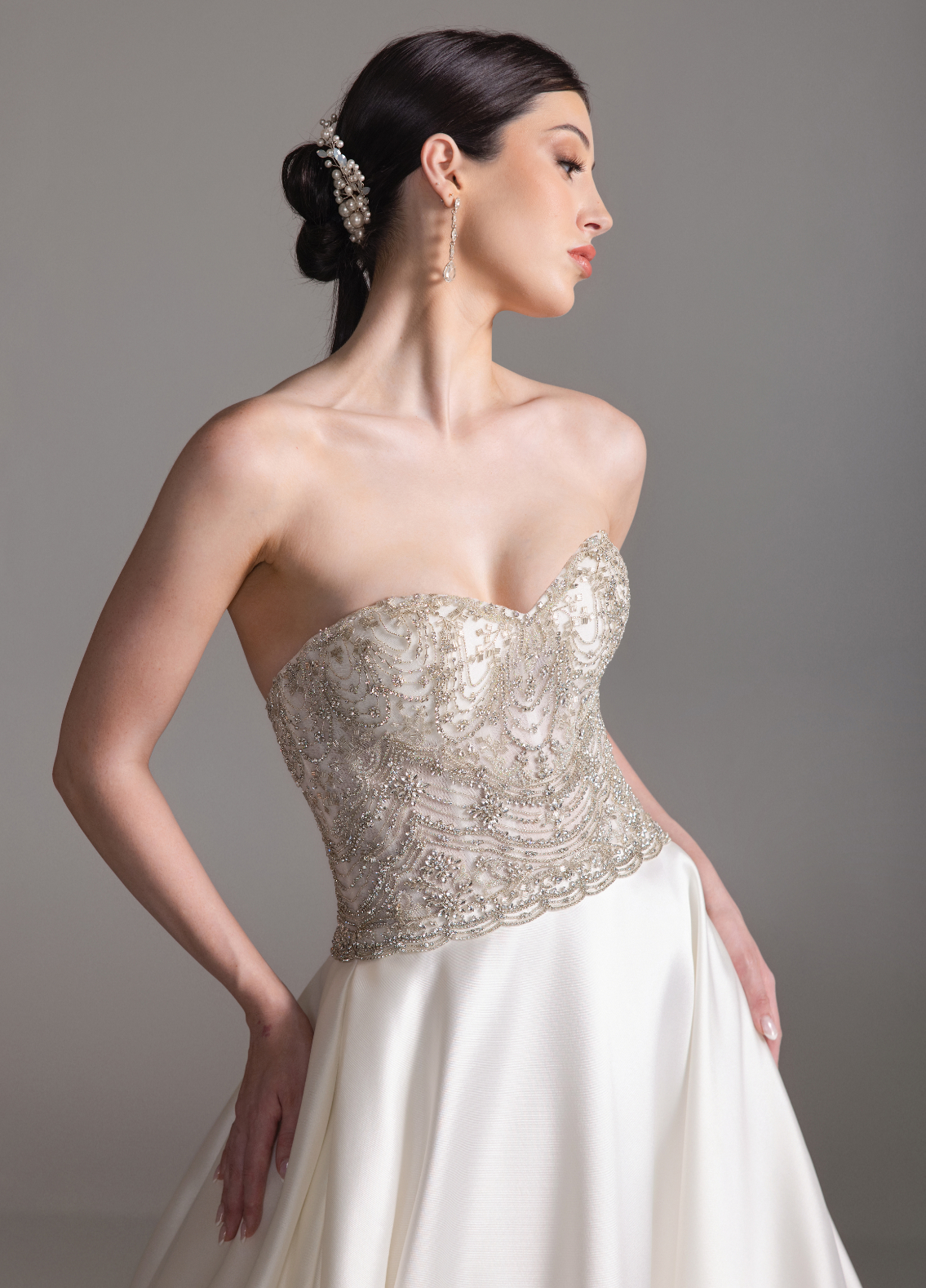 BANU dramatic ball gown with illusion neckline and embellished bodice