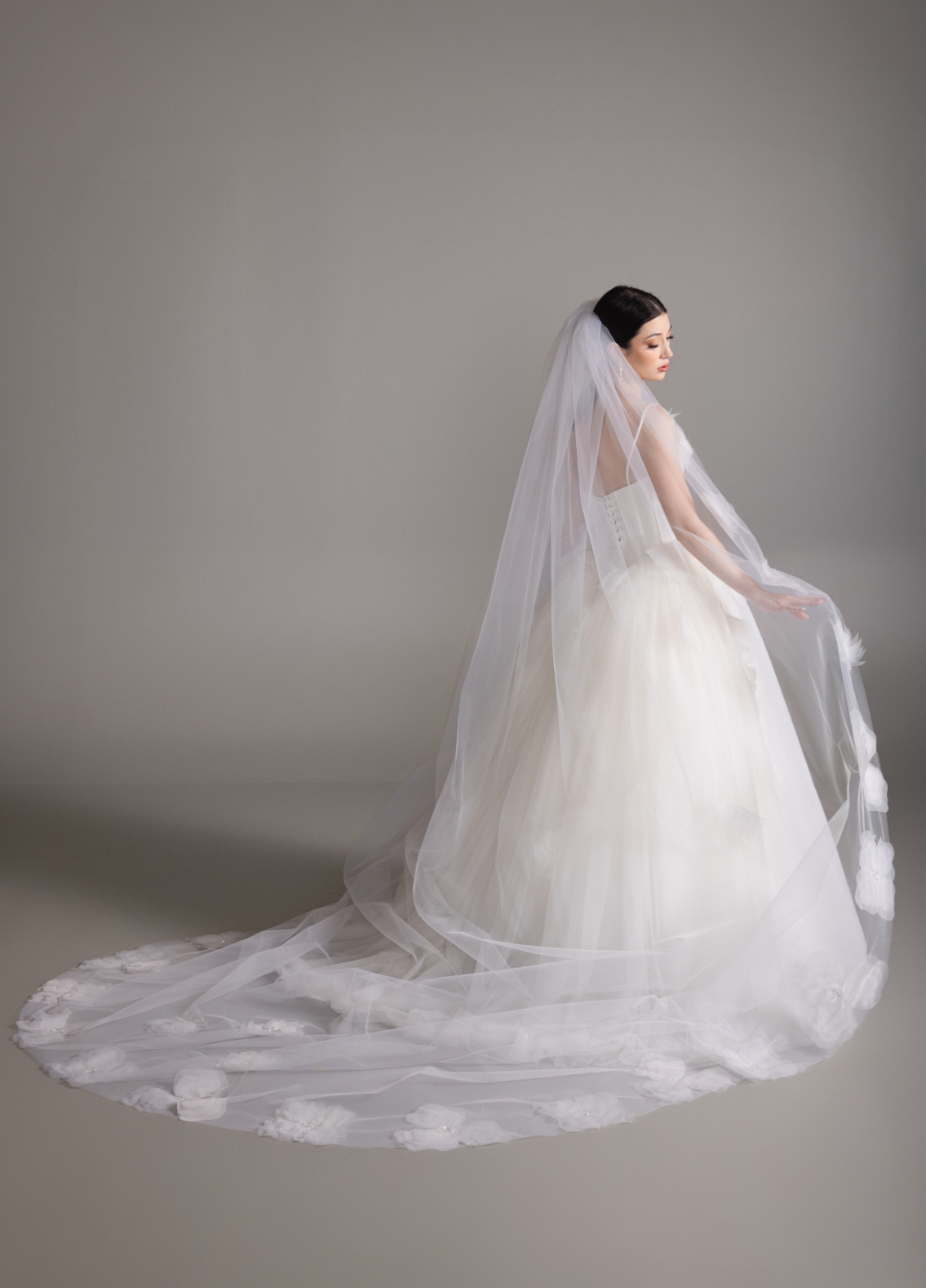 BRITTANY veil detail showing romantic organza florals