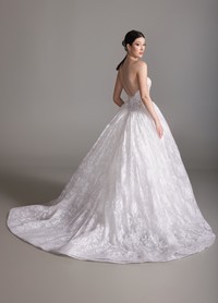 BENITA bridal dress back view showcasing softly draped skirt and chapel train