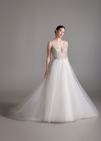BRIAR diamond white shimmer tulle ball gown with jeweled bodice and opal crystals