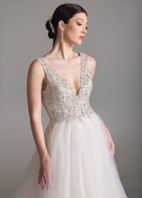 BRIAR wedding gown detail highlighting V-neckline