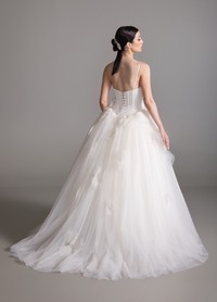 BRITTANY bridal dress back view showcasing voluminous skirt and chapel train