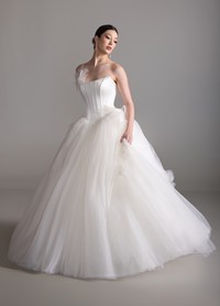 BRITTANY Diamond White tulle ball gown with sculpted basque waist and floral crystal appliques