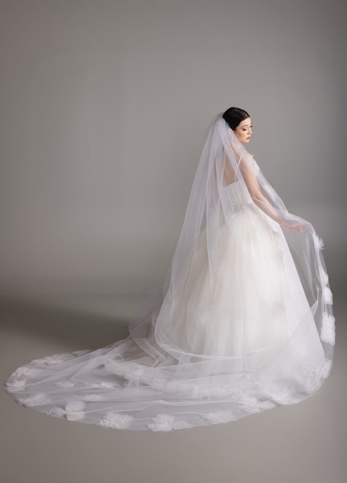 BRITTANY veil detail showing romantic organza florals