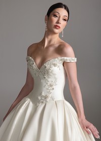 BRONTE wedding dress detail highlighting floral beaded applique