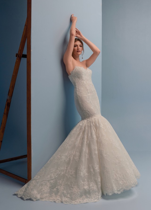 Dale Ivory beaded embroidered lace mermaid gown