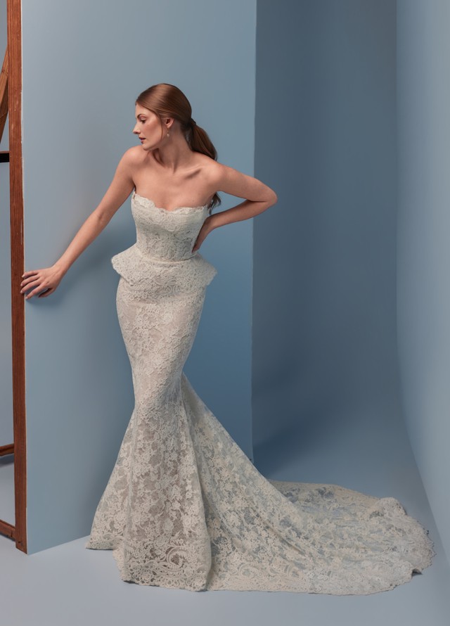 Darby Alencon lace trumpet gown
