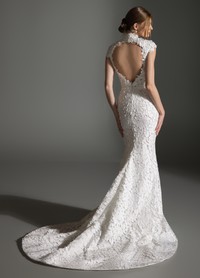 ALEX bridal gown back view featuring elegant keyhole detail and chapel train