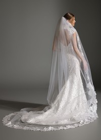 ALEX bridal gown back view featuring elegant keyhole detail and chapel train
