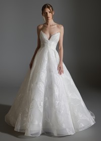 ALI ivory ball gown with Calla Lily embroidery and tulip-inspired sweetheart neckline