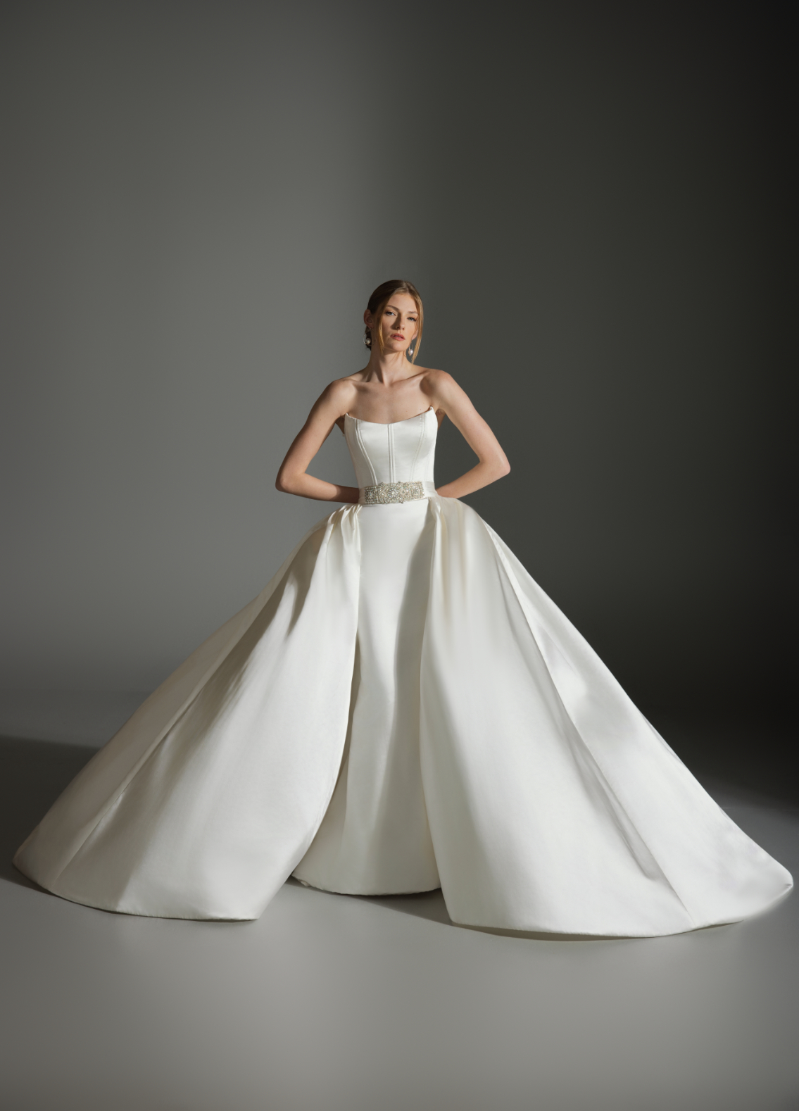 ALICIA gown with removable overskirt creating transformational statement moment