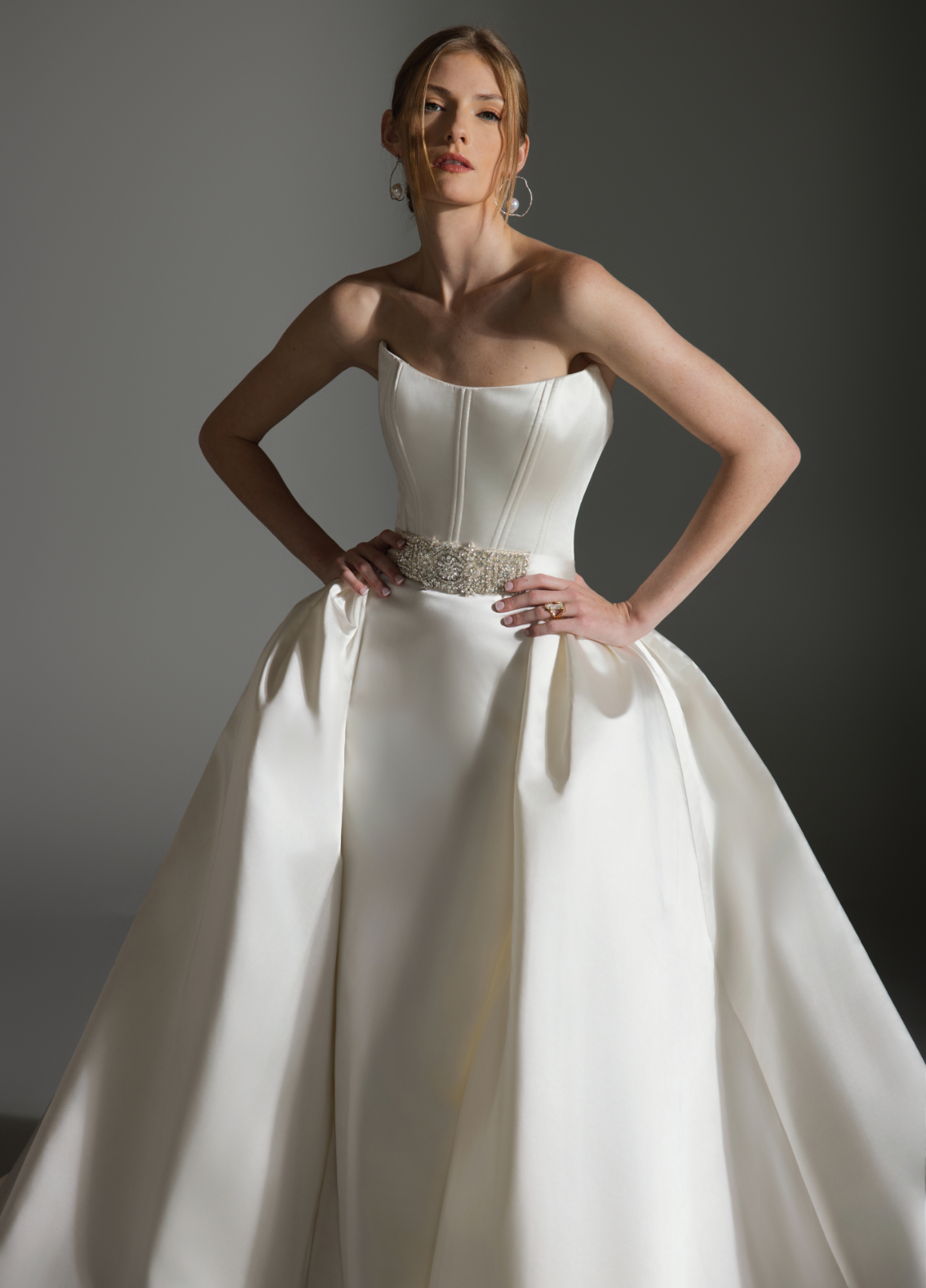 ALICIA couture dress detail of hand-finished embellishment and waist accent