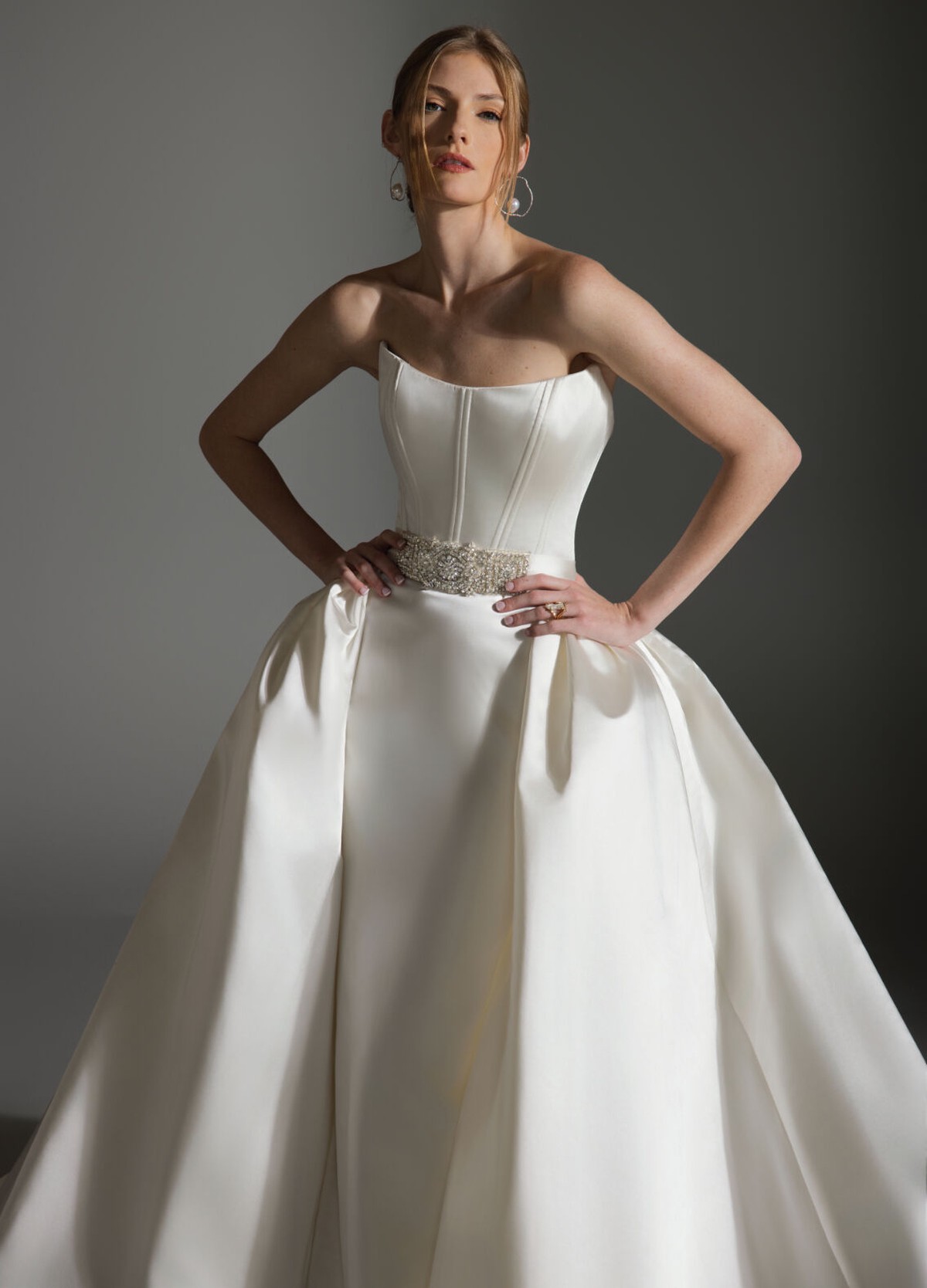 ALICIA couture dress detail of hand-finished embellishment and waist accent