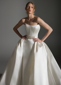 ALICIA couture dress detail of hand-finished embellishment and waist accent