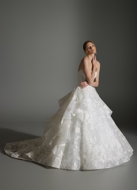 ANABEL gown with horsehair trim adding structure and movement to romantic skirt