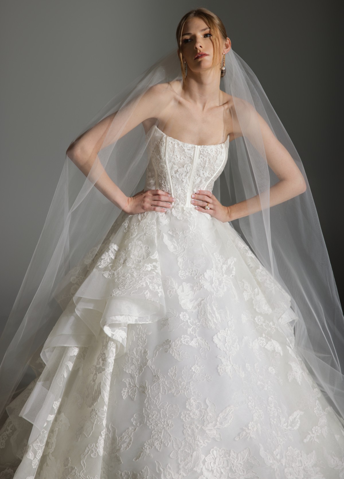 ANABEL bridal veil back view highlighting cathedral length and intricate lace