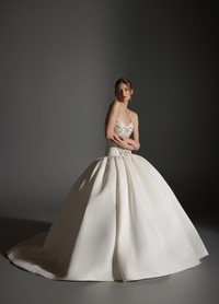 ANTONETTE ivory ball gown in satin faille with jeweled corset and sweetheart bow