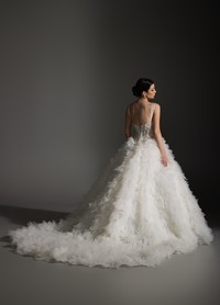 ANYA bridal dress back view showcasing voluminous skirt flowing into chapel train