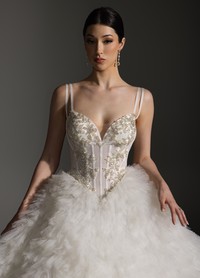ANYA wedding gown featuring sheer corset bodice with sweetheart neckline and straps