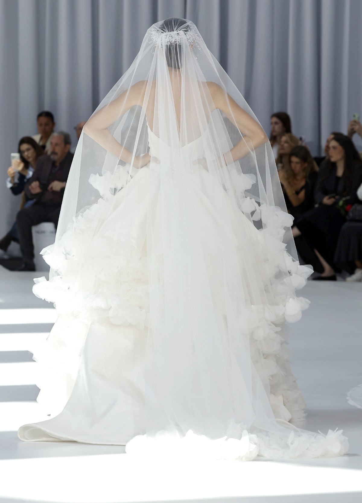 APRIL bridal veil styled with gown showing complete bridal ensemble