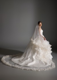APRIL bridal veil side profile showcasing elegant drape and floral accents