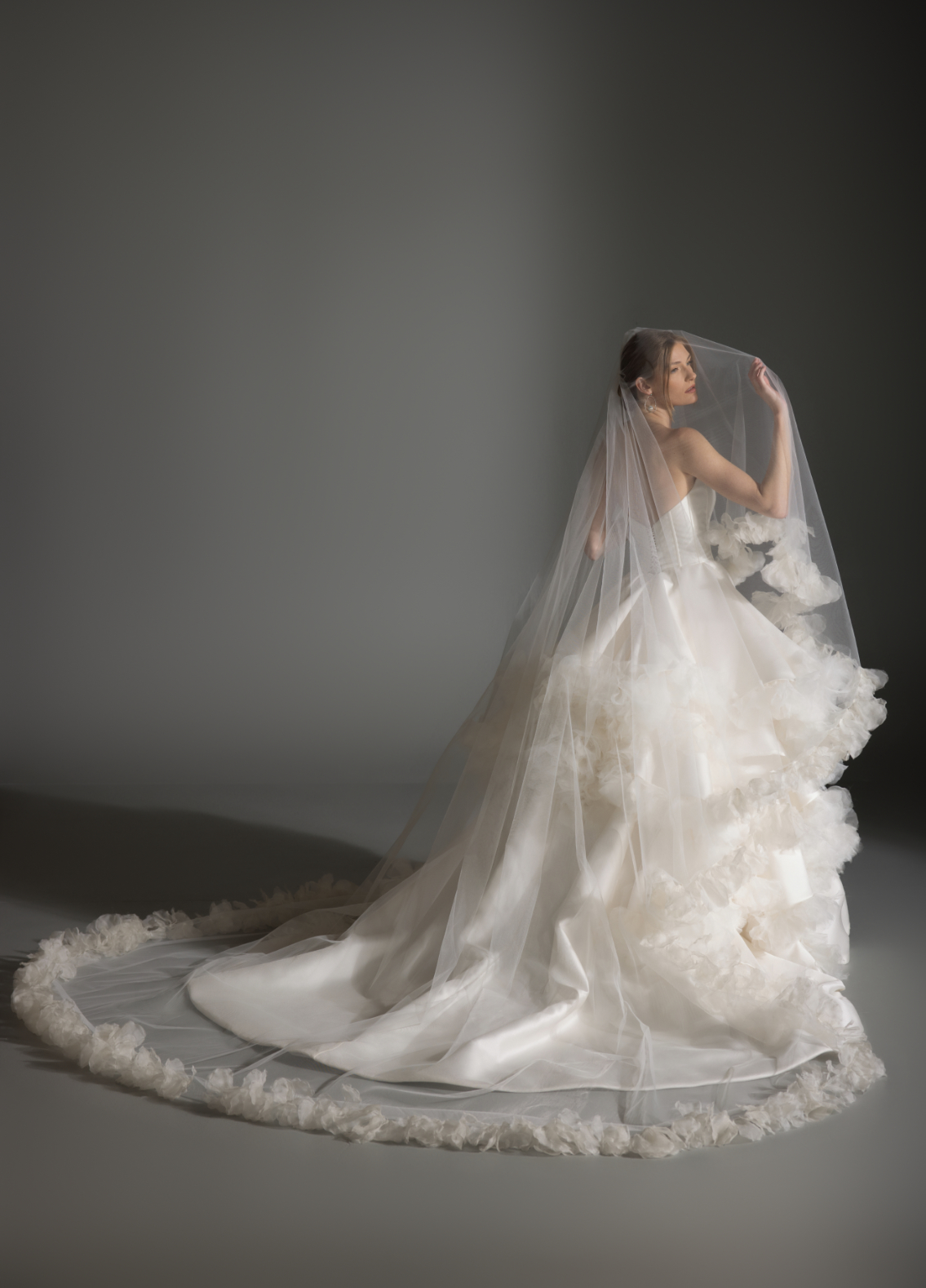 APRIL bridal veil styled with gown showing complete bridal ensemble