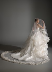 APRIL bridal veil styled with gown showing complete bridal ensemble