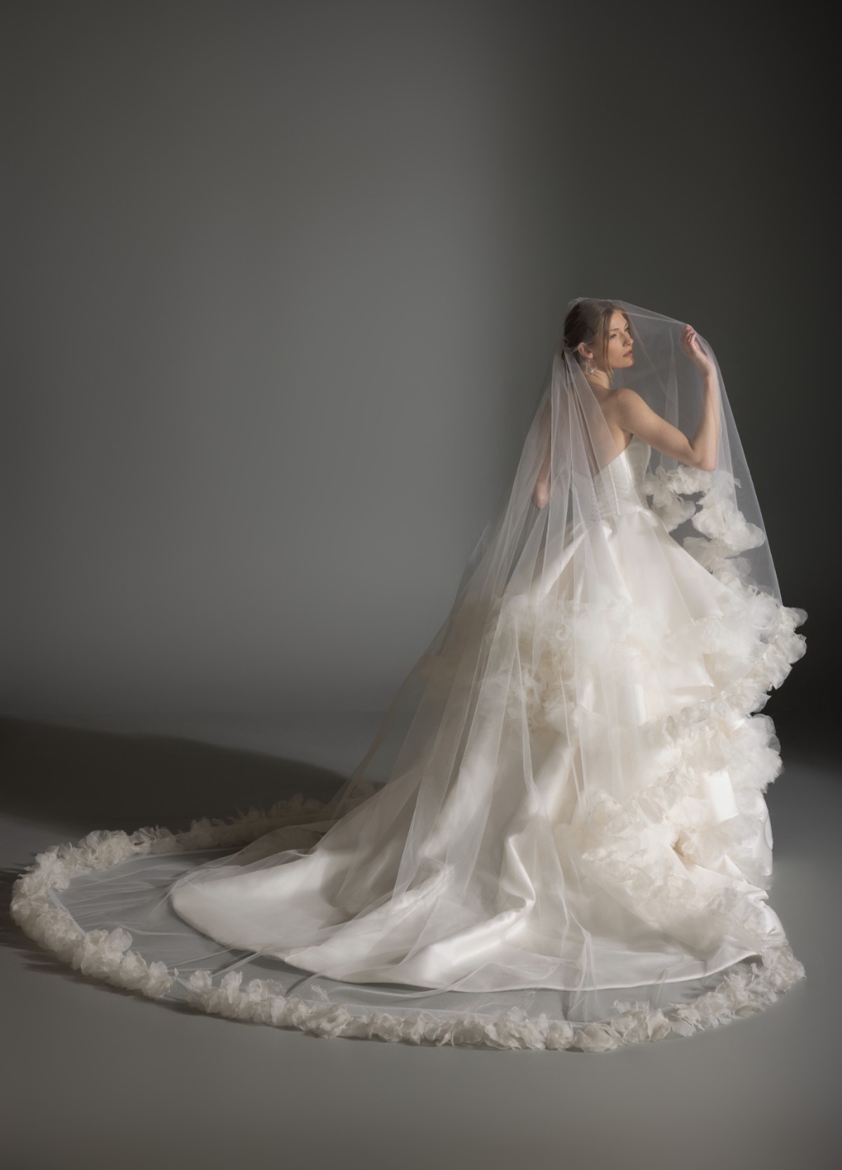 APRIL bridal veil styled with gown showing complete bridal ensemble