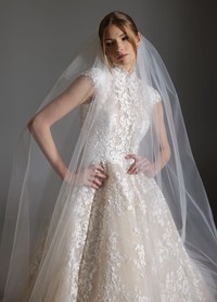 ASHLEY bridal dress back view with full circular skirt and chapel train grace