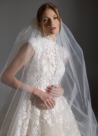 ASHLEY bridal veil back view highlighting cathedral length and romantic tulle