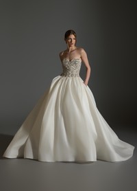 ASPEN ivory ball gown in silk satin organza with pearl and crystal jeweled bodice