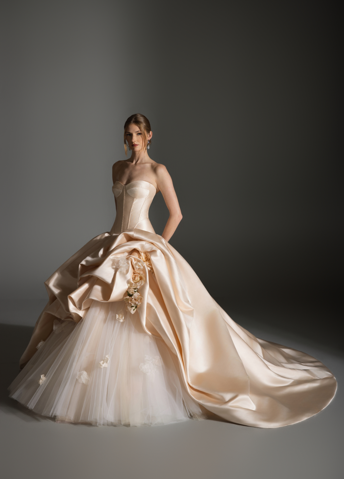 ASTOR dramatic ball gown with illusion neckline and embellished bodice