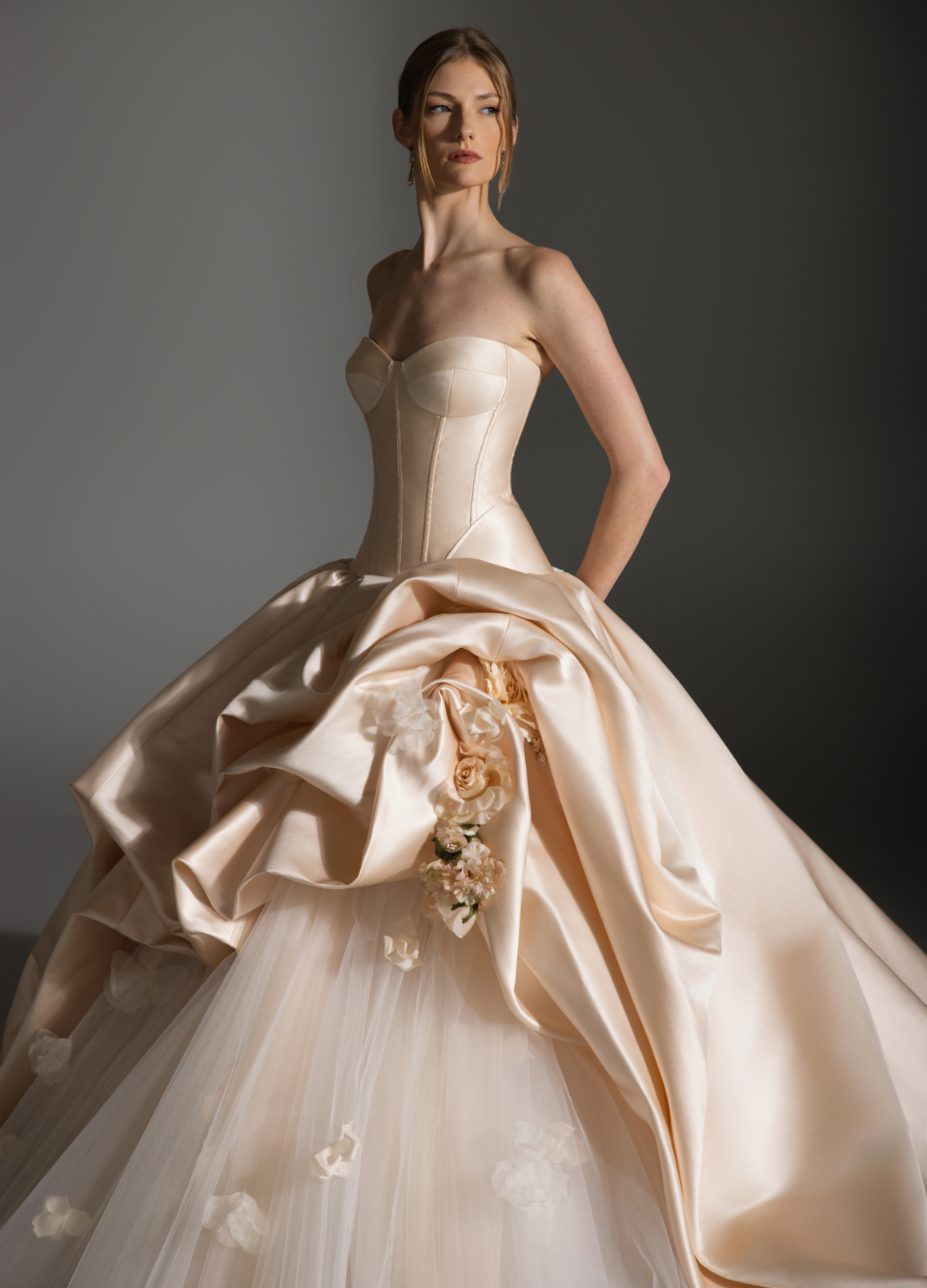 ASTOR wedding gown featuring structured corset bodice with sweetheart neckline