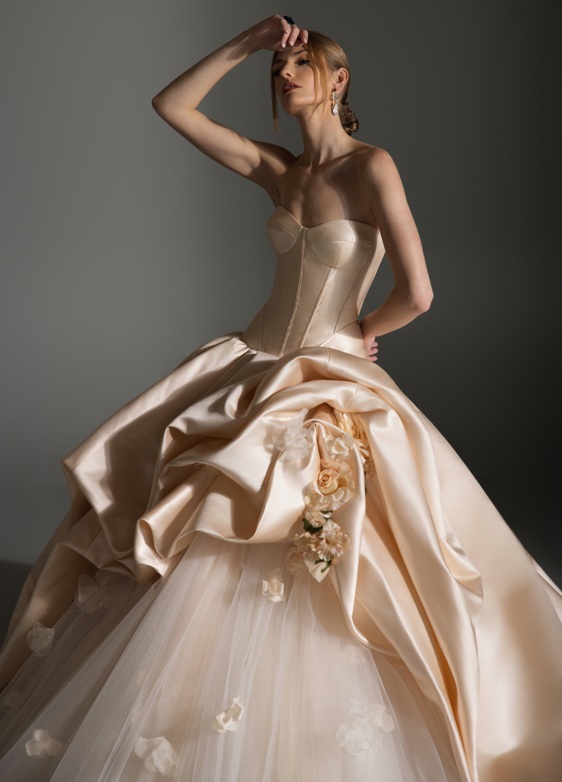 ASTOR gown highlighting floral details and couture-inspired romantic design