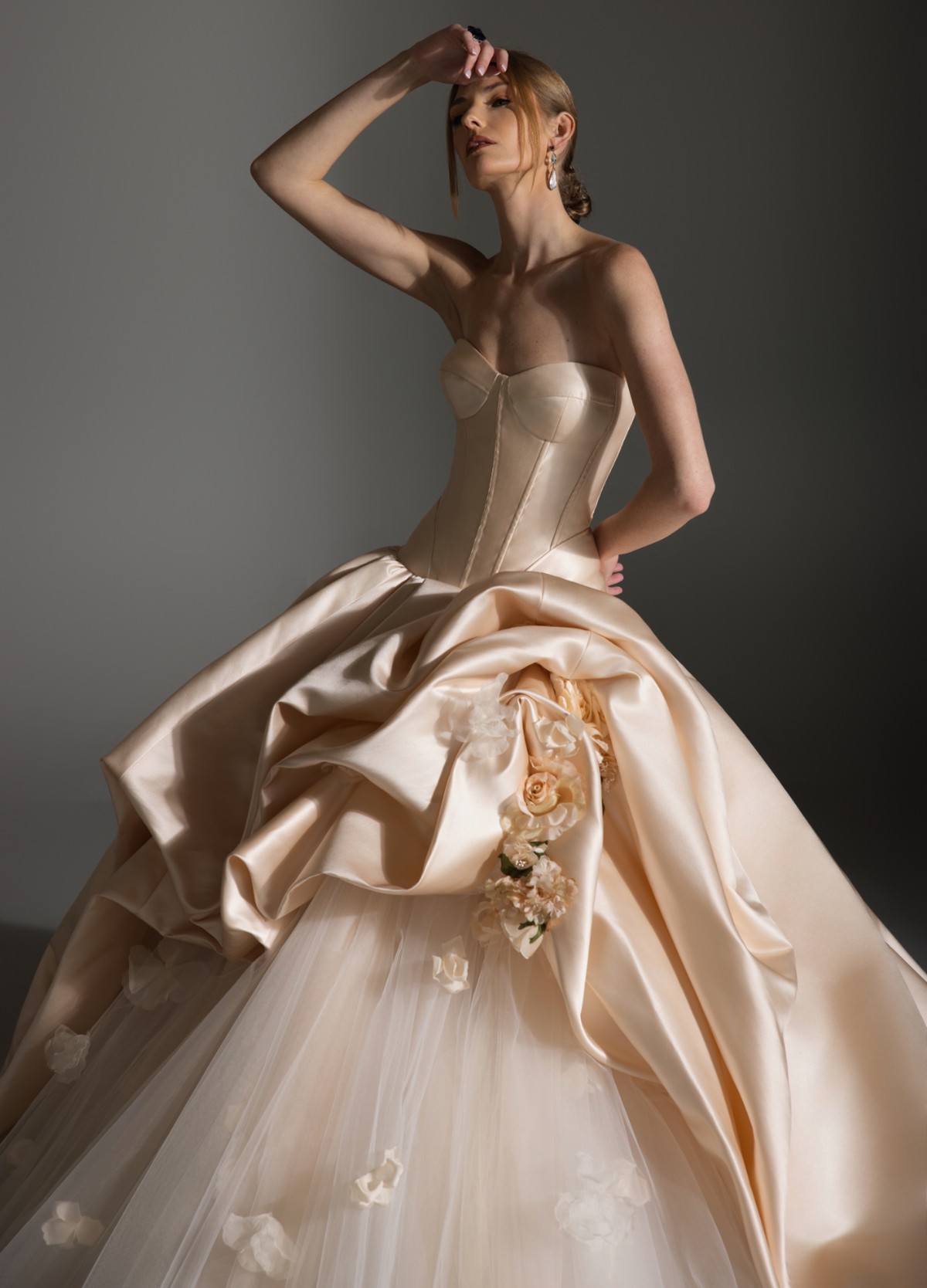 ASTOR couture gown detail of hand-finished corsage and refined embellishment