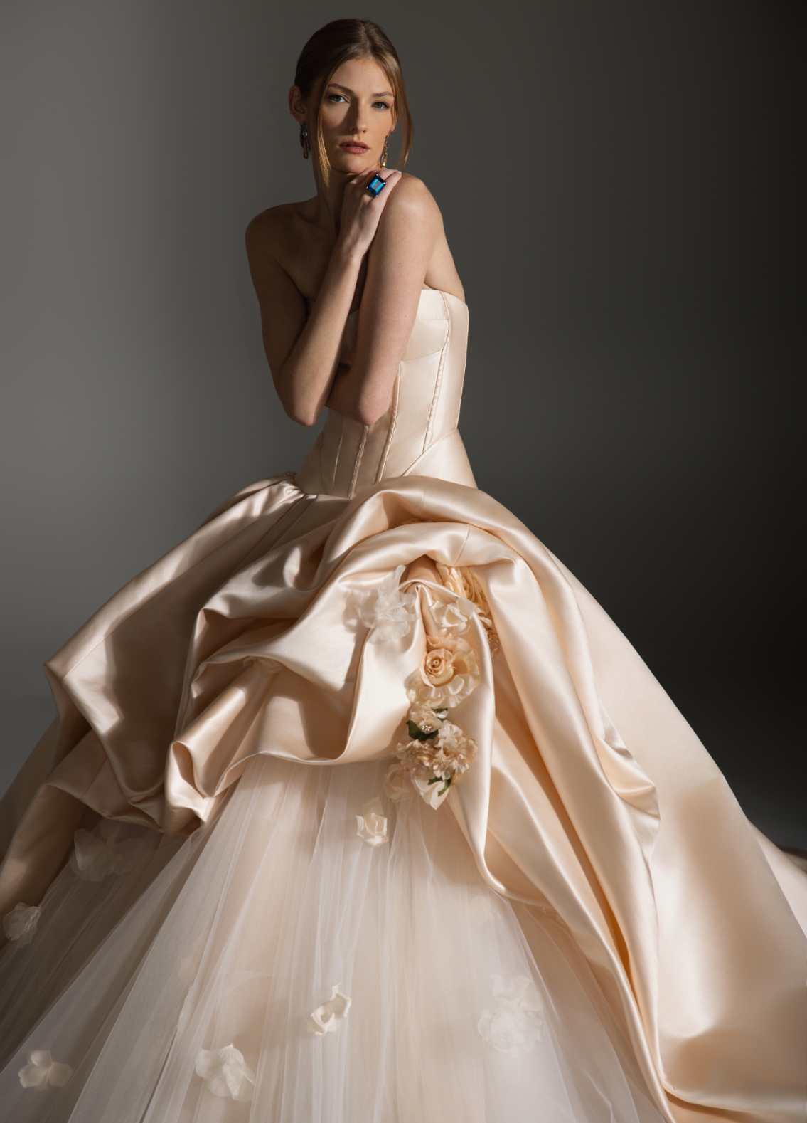 ASTOR couture gown detail of hand-finished corsage and refined embellishment