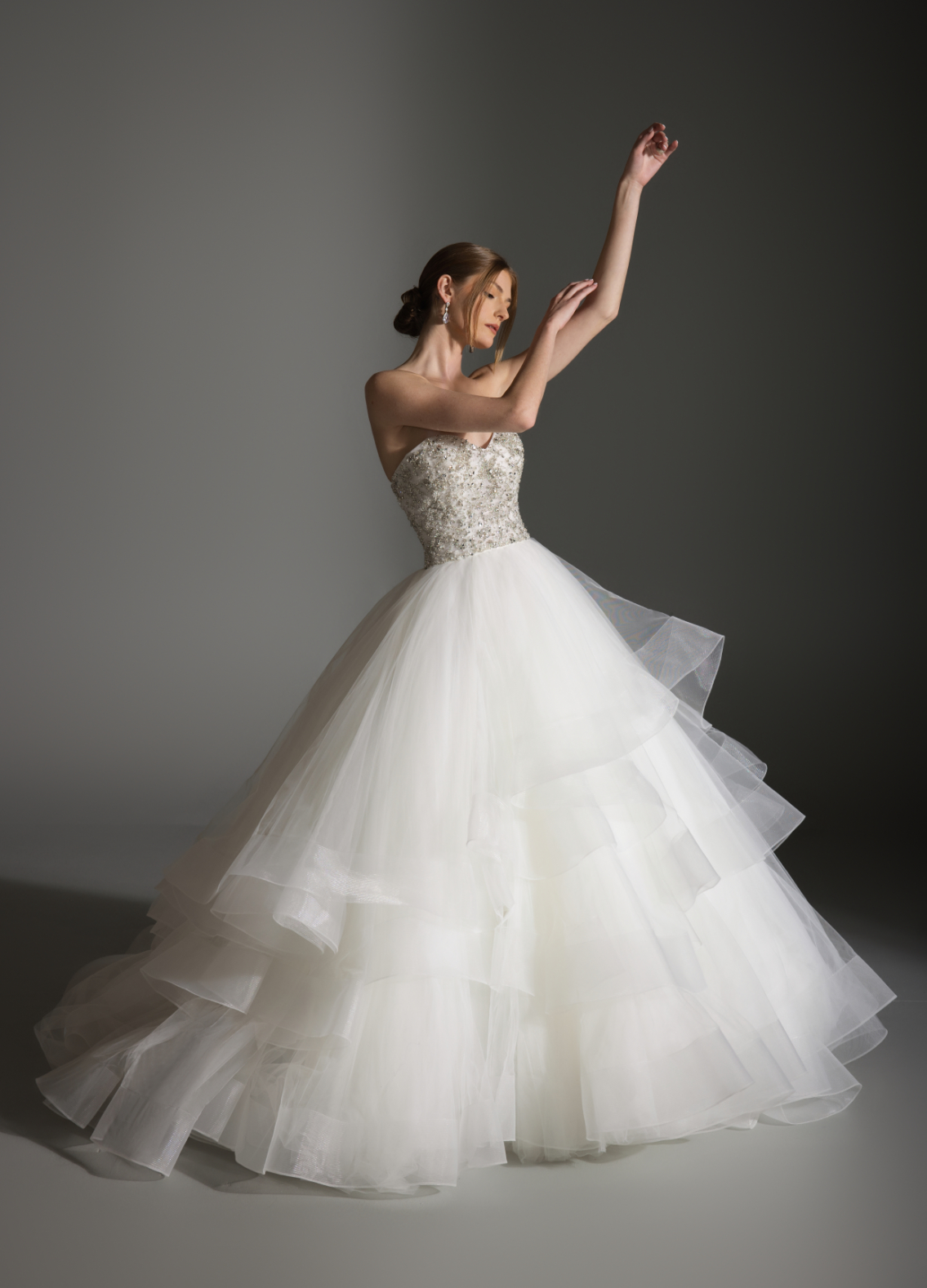 AVRIL dress detail of crystal-beaded bodice and couture hand-finished work