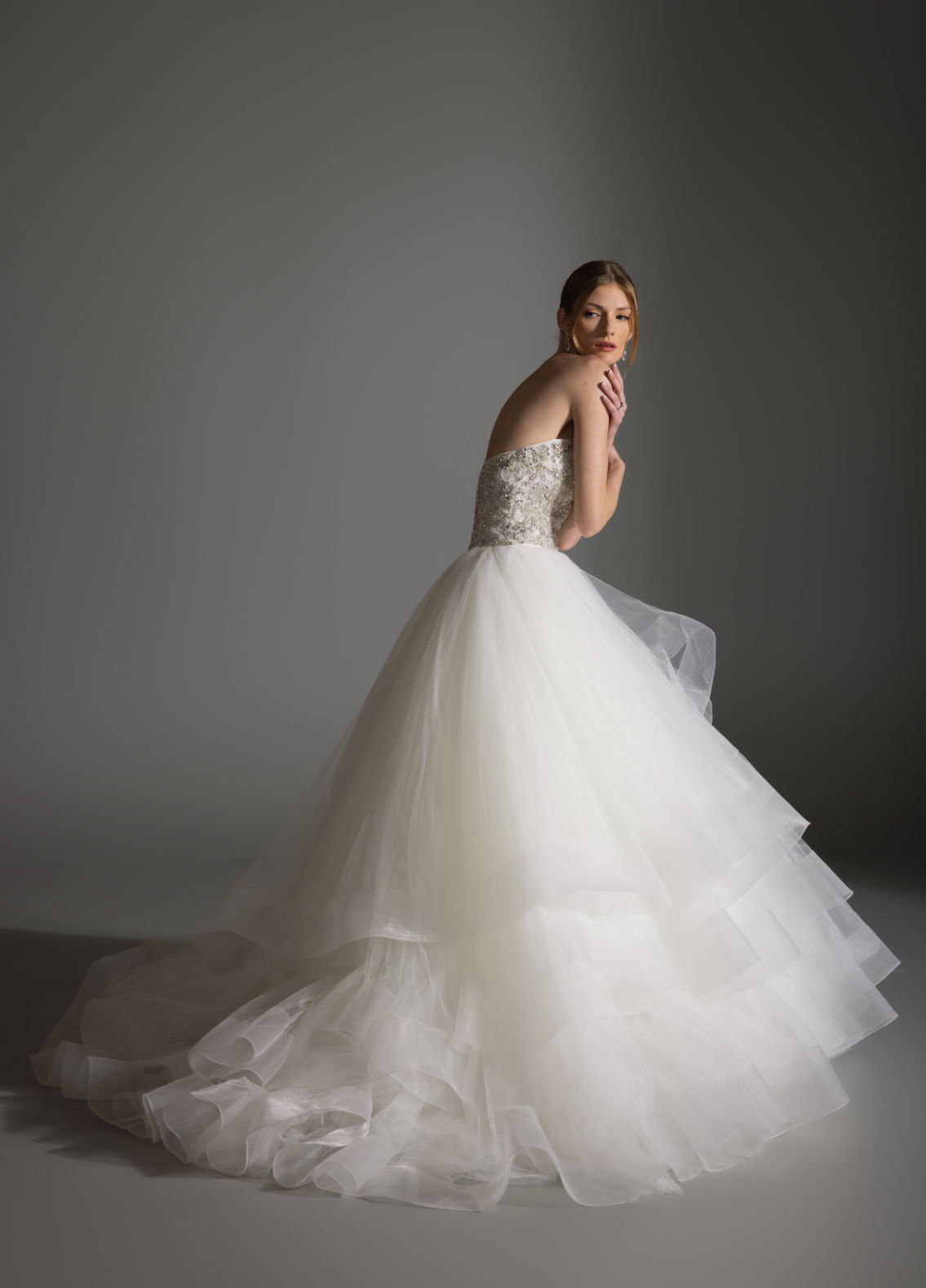 AVRIL dress highlighting ethereal romantic quality and architectural volume