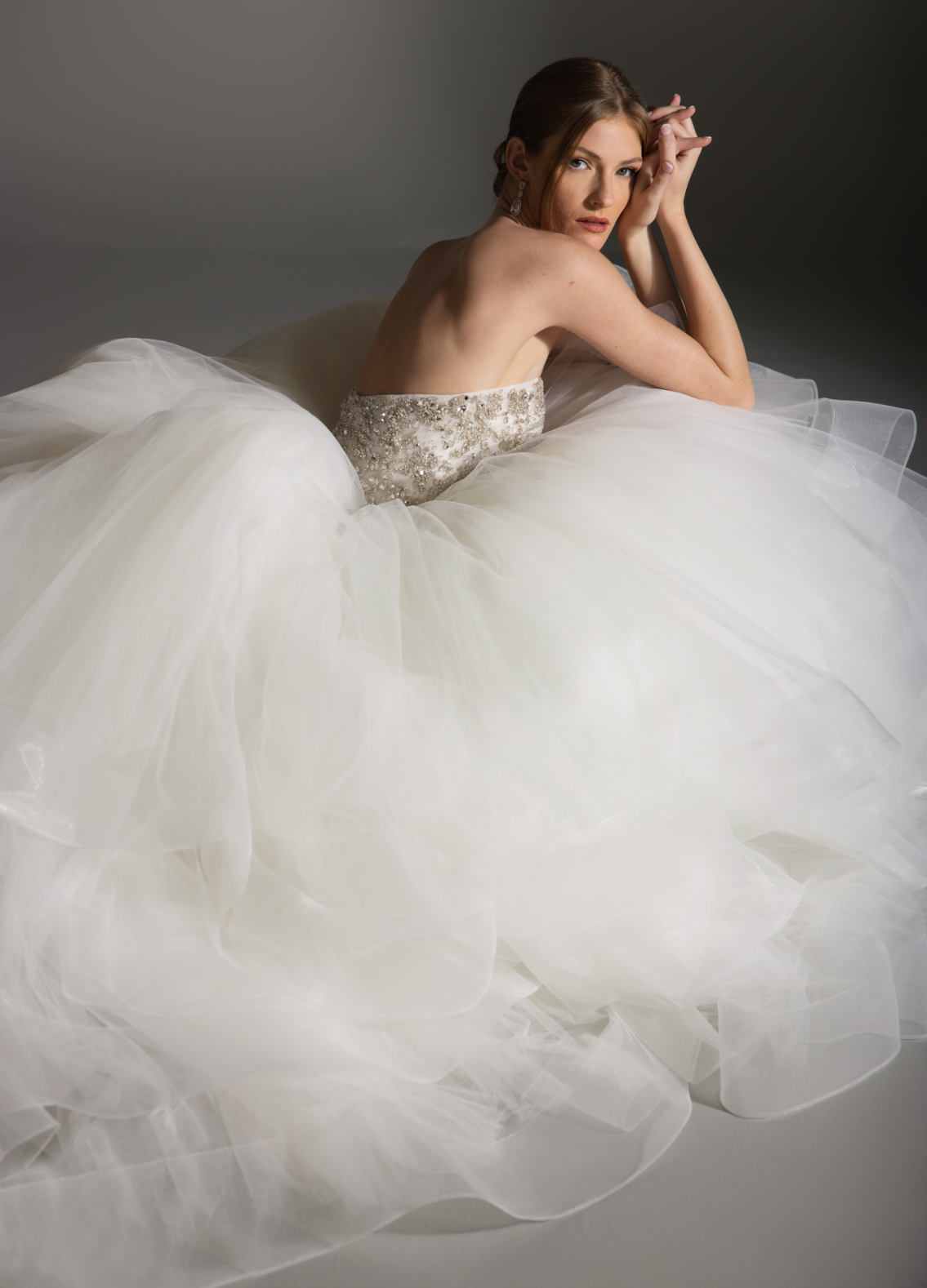 AVRIL wedding gown full view with chapel train and dreamy couture presence