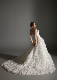 AZALEA bridal dress back view showcasing textured skirt and chapel train flow